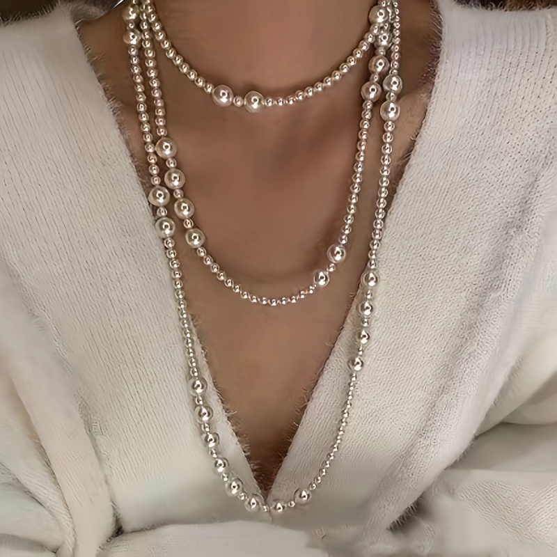 

Elegant Faux Pearl Necklace - & Chic, Layering Or Knotting, Ideal Gift For Her, Handmade, Size , Warehouse Do Not