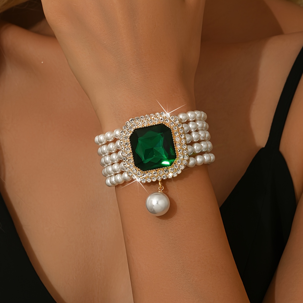 TEMU Vintage Light Luxury Bracelet, Square Pendant Bracelet, Elegant Evening Wear Bracelet