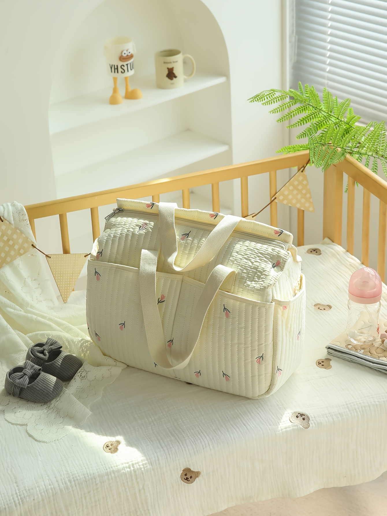 Large Capacity Quilted Diaper Bag with Stroller Straps and Padded Changing Mat - Multifunctional Polyamide Organizer for Women, Ample Storage for 14+ Age Group