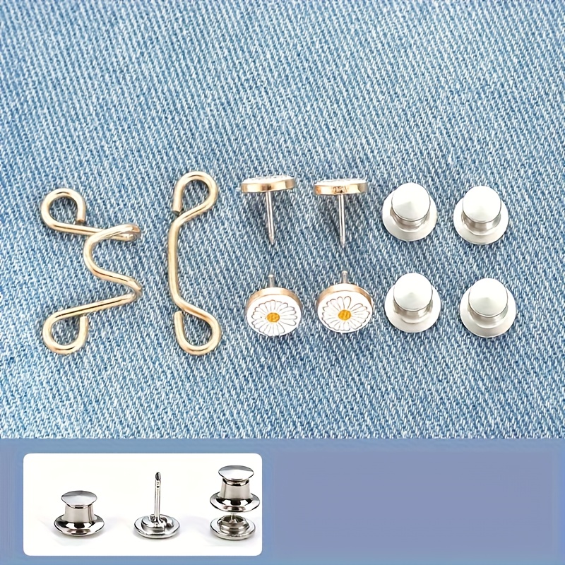 TEMU 1 Set Of 10pcs (4-button+2-button Rods+4-rails) Adjustable Jeans Waistband Tightener Set | Women's Fashion Metal Pins, Long-lasting Quick