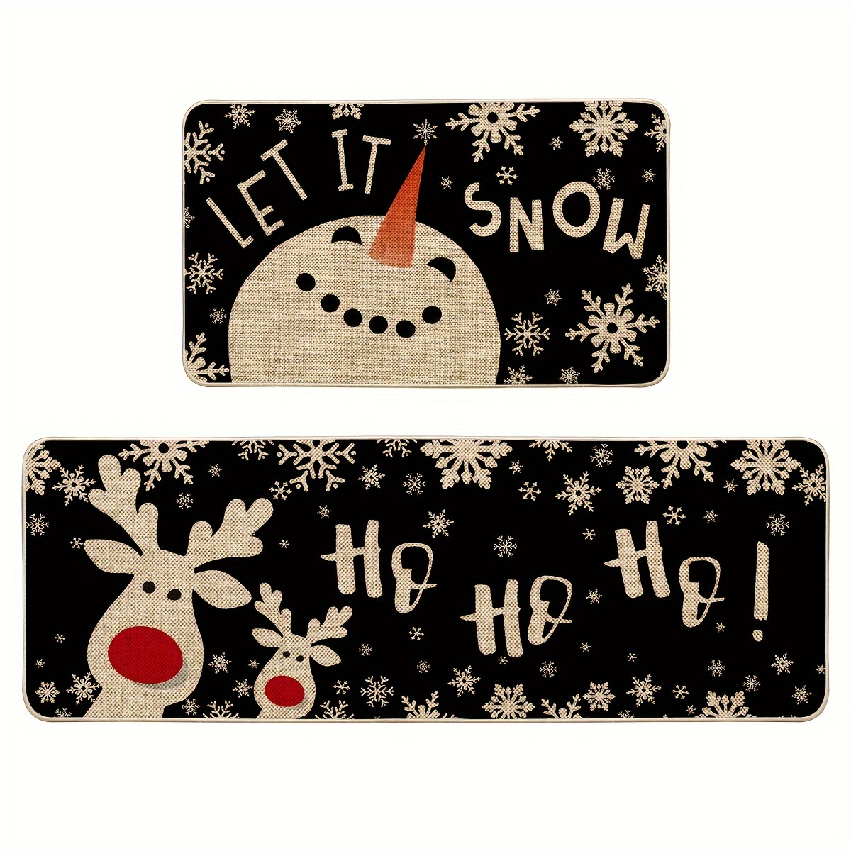 

Sm:)e Snowman Deer Let It Snow Snowflake Christmas Kitchen Mats Set Of 2, Winter Decor Low-profile Kitchen Rugs For Floor - 17x29 And 17x47 Inch