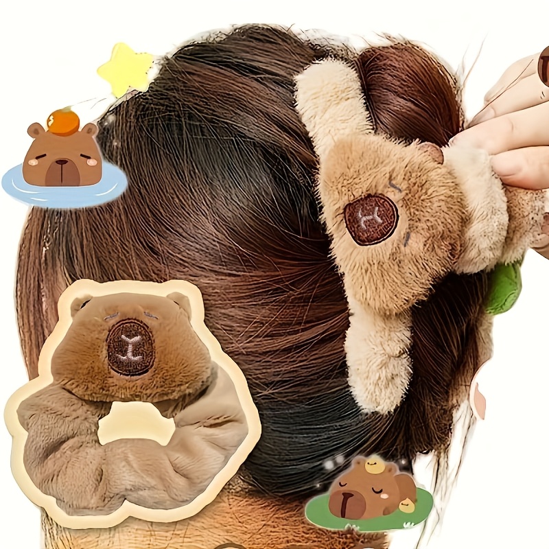 

2pcs Cute Capybara Plush Hair Clips Set - Large, Cartoon Style, Mixed Colors - Perfect Christmas Gift For Women