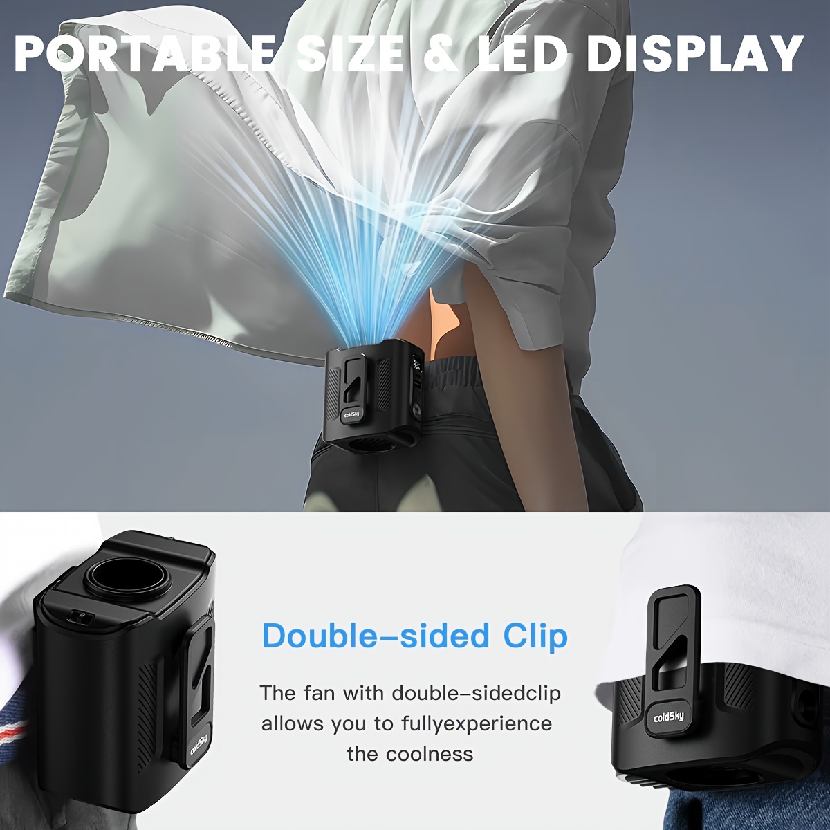portable waist fan 10000mah rechargeabl with led display brushless motor shirt fan 5 for outdoor work cooling outdoor cooling fan lightweight fan fan durable abs plastic cooling Product details 5