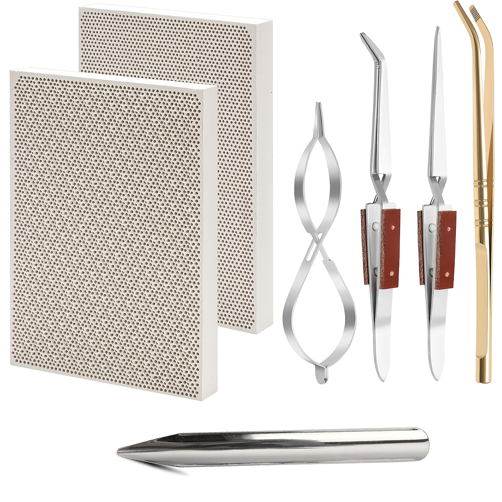 TEMU 7pcs Jewelry Soldering Kit Soldering For Jewelry Making Lncluding 2 Honeycomb Soldering Block 1 Copper Tongs 2 Soldering Tweezers 1 Metal Clip 1