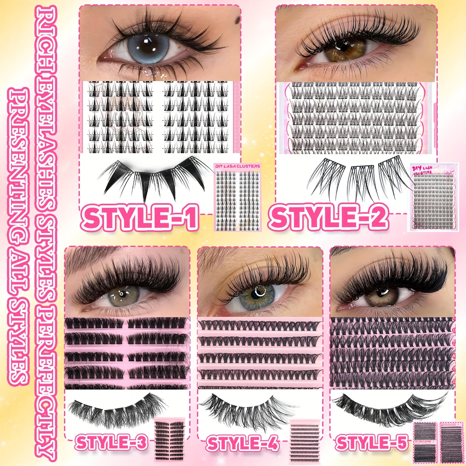 15pcs set mixed length 9 16mm d diy eyelash sion individual eyelashes kit 30d40d50d80d fish tail eyelash anime eyelash with tool natural thick ultra soft reusable wedding music festival thanksgiving day and daily use gift set details 6