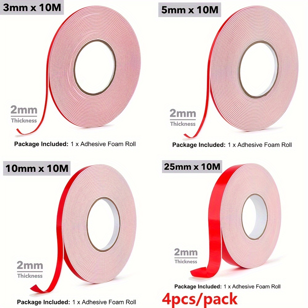 Image of Design Double Sided Adhesive Foam Tape Rolls - 3-4pcs Set, 1-3mm Thickness, 5-10m Length, 3-25mm Width, 3d Sticky Foam Tape For Shaker Cards, Layering Effects & Crafts - Uncharged, Durable Material