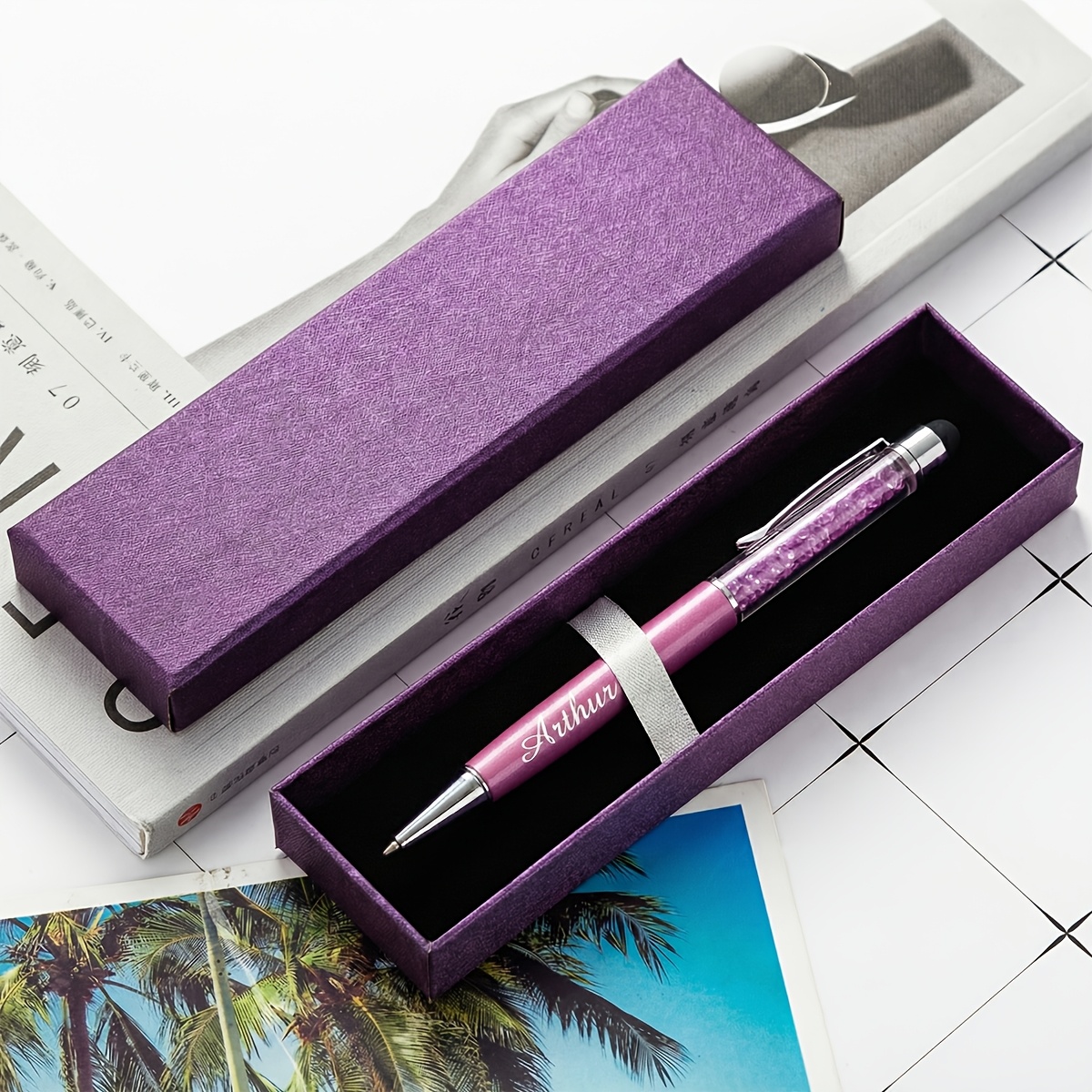 Image of Personalized Crystal Stylus Pen With Gift Box Custom Engraved Name Ballpoint Pens Bling Diamond Metal Touch Screen Pen Office Stationery Birthday Wedding Christmas Gifts For Women Men Coworker