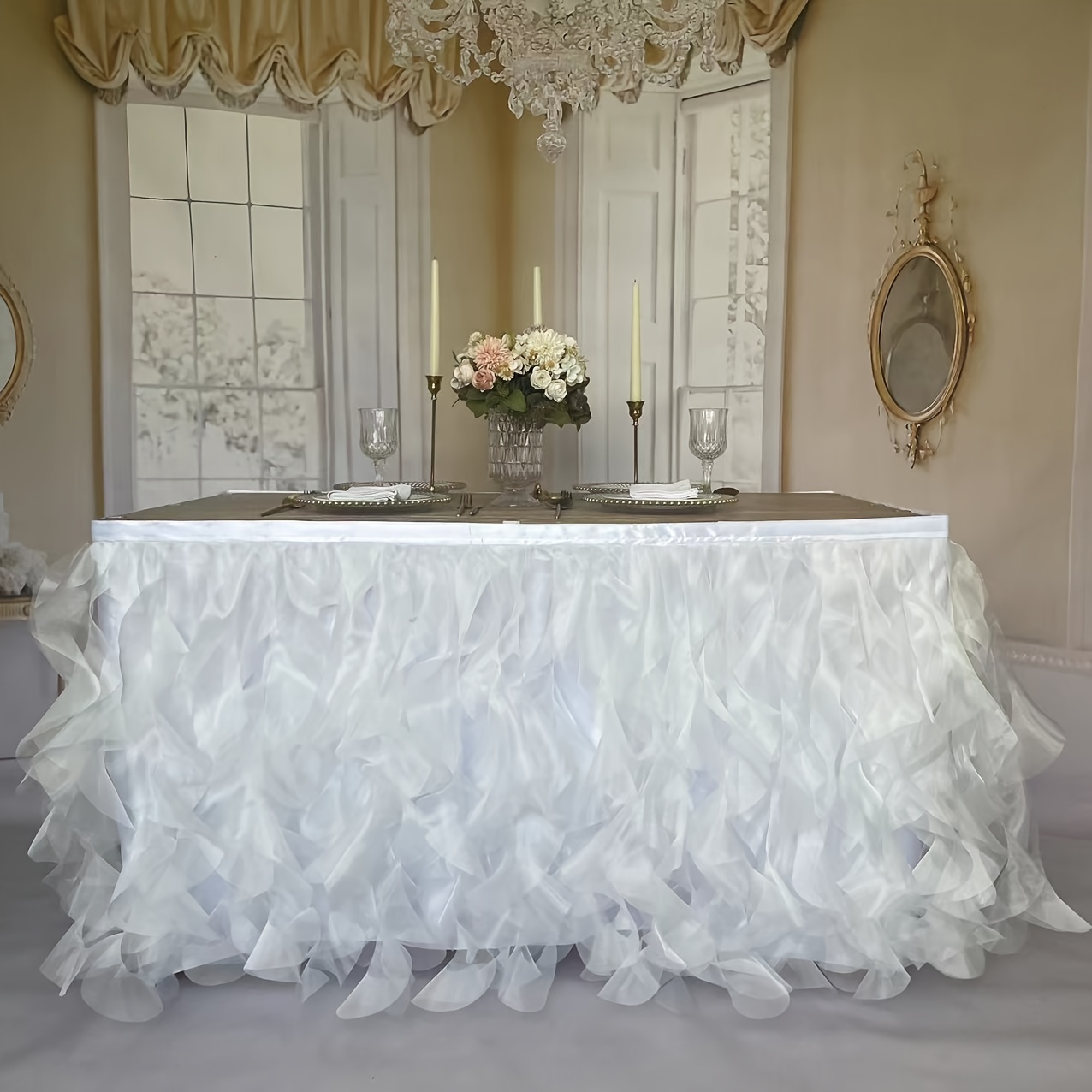 TEMU 1pc Table Skirt 6ft. Double Organza, Party Tutu Table Skirt! Wedding Decorations Rustic Theme, Graduation, Decorations. Halloween/,