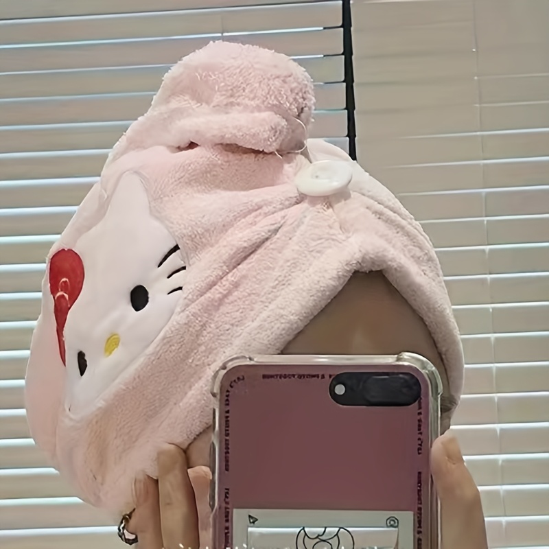 Image of 1pc Hair Drying Cap - Fluffy Polyester Towel With Cute Design, Soft And Absorbent, Suitable For All Hair Types - In Pink, Purple, Light Blue, Hair Towel