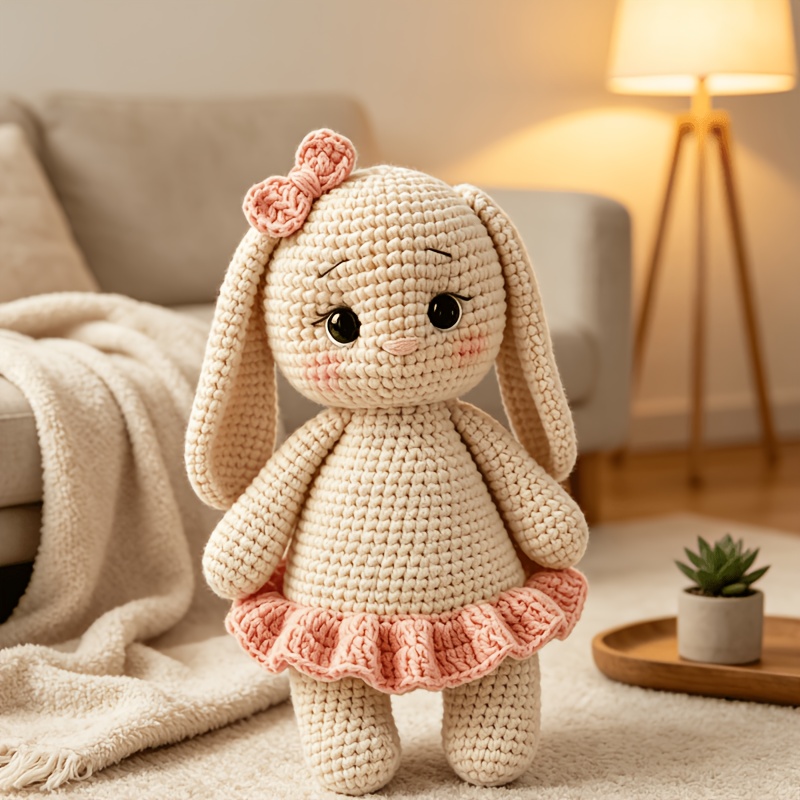 TEMU Bow Rabbit Crochet Ornament Material Kit: This Beginner-friendly Handcraft Crochet Set Includes Yarn, Crochet Hooks, Tutorials. It Makes A