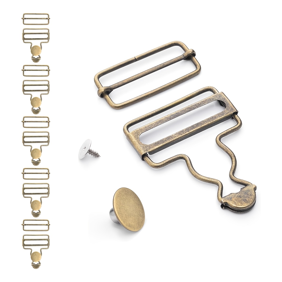 6 Sets Metal Overalls Buckles, 1-1/2" Overall Replacement Clasp Clips With Adjustable Slide And Buttons For Jeans Suspender, Bib Pants Sewing Additions