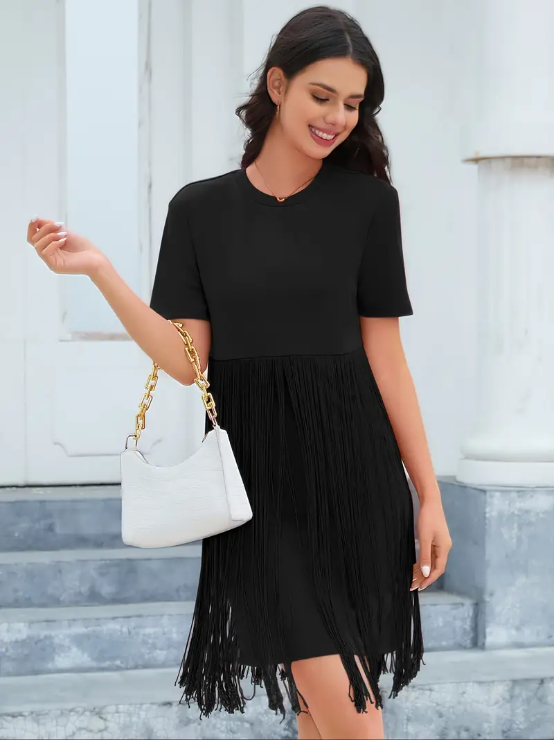 womens casual short sleeve t shirt dress fringe detail knee - Temu womens casual short sleeve t shirt dress fringe detail knee - Temu