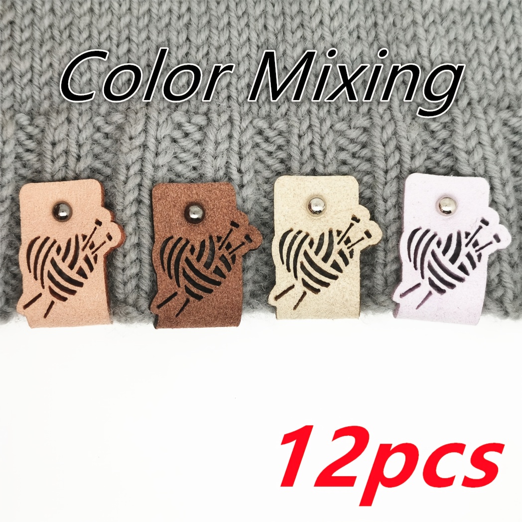 Image of 12pcs Cute Yarn Ball Artificial Leather Labels - Round Craft Tags Suitable For Diy Crafts, Scrapbooking, Crochet & - Faux Leather With Yarn Ball Design