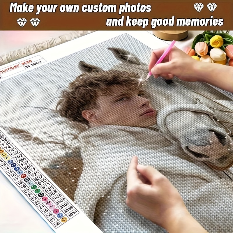 

5d Custom Photo Diamond Painting Kit For Adults, Personalized Full Drill Canvas Art With Round Diamonds, Diy Embroidery Craft Mosaic Home Decor - People Theme, Animal & Scenery Series Memorable Gift