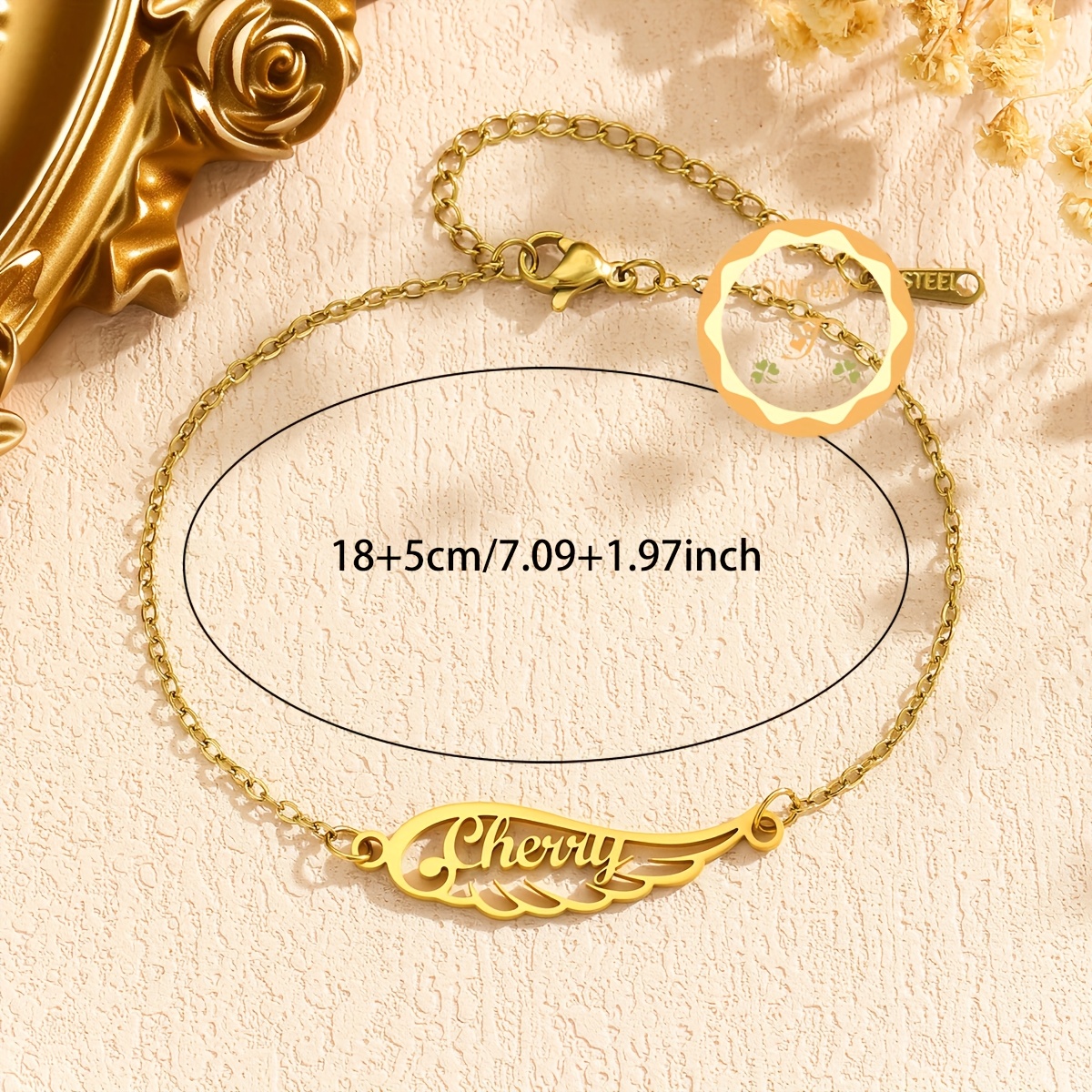 Custom Name Design Bracelet with Angel Wings, Stainless Steel