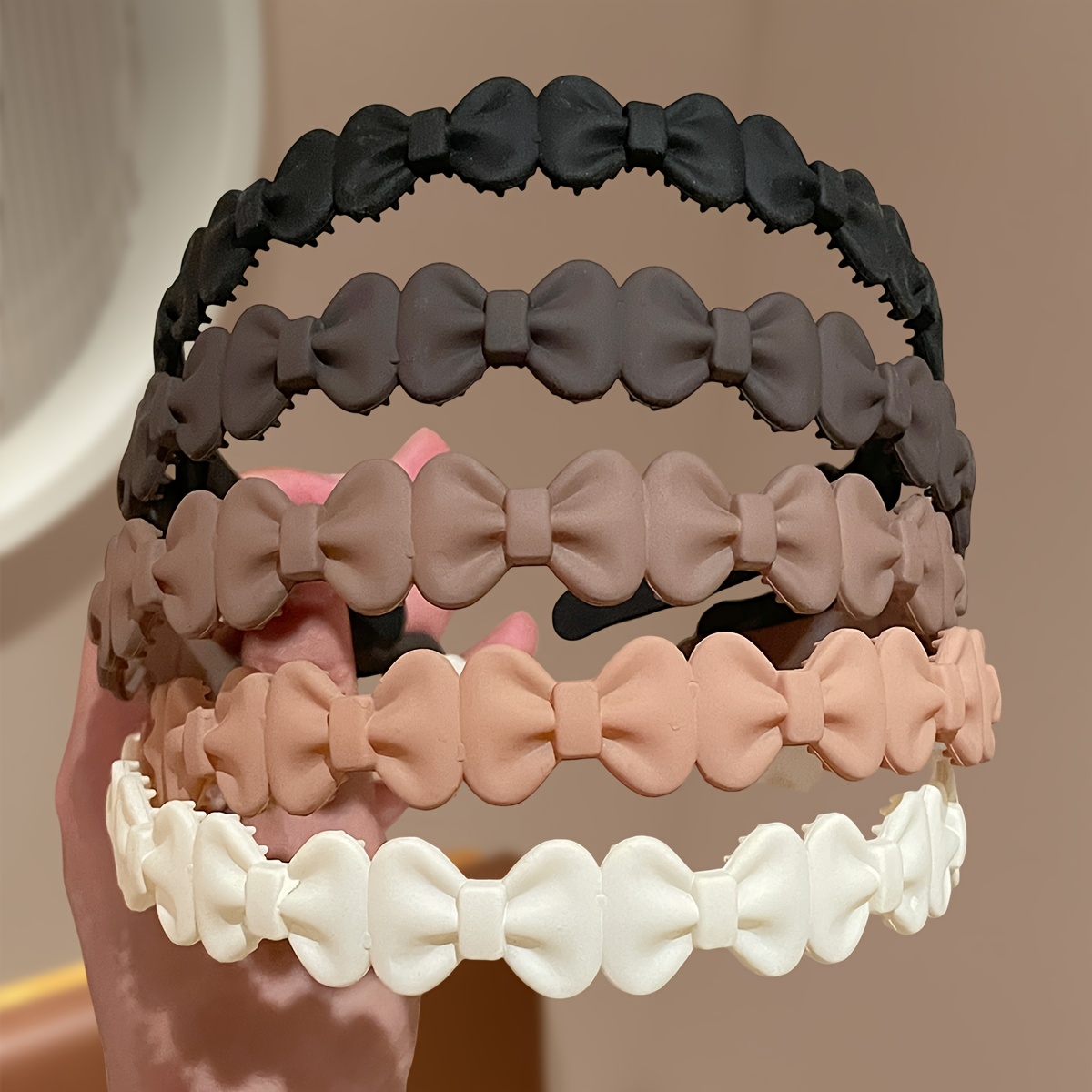 TEMU Lot de 5 bandeaux à nœud pour femme, serre-têtes à bord dentelé antidérapant à texture mate, adaptés à un polyvalent pour se laver , coiffer les