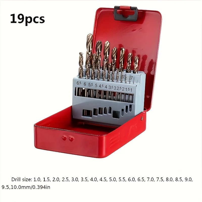 

19pcs Titanium Coated Hss Cobalt Drill Bit Set, M35 Metric Drill Bits For Steel, Metal, Cast Iron, Wood, Plastic With Round Shank