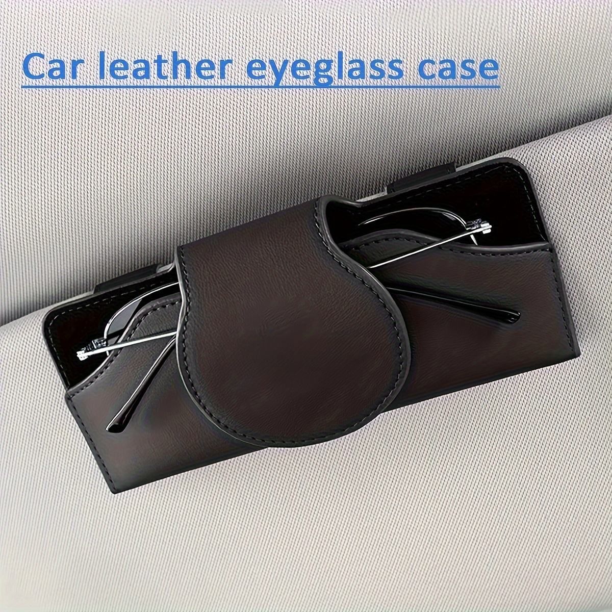 Car Visor Glasses Holder with Magnetic Closure, 1Pc PU Leather Eyeglasses Storage Clip, Vehicle Sun Visor Organizer Accessory with Tight Adsorption