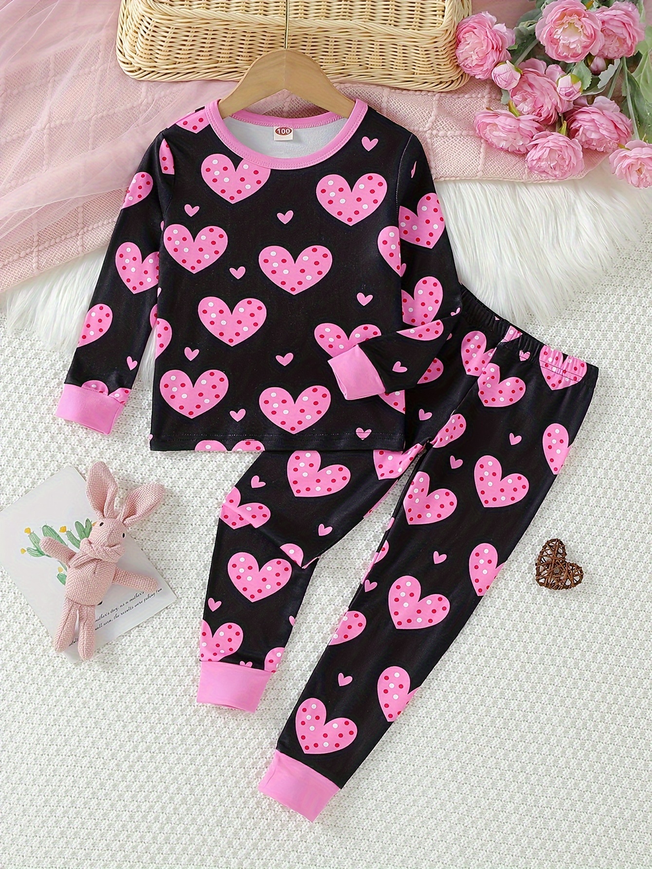 Cozy Pajamas Set Love Hearts Printed Short Sleeve Top - Temu United Kingdom