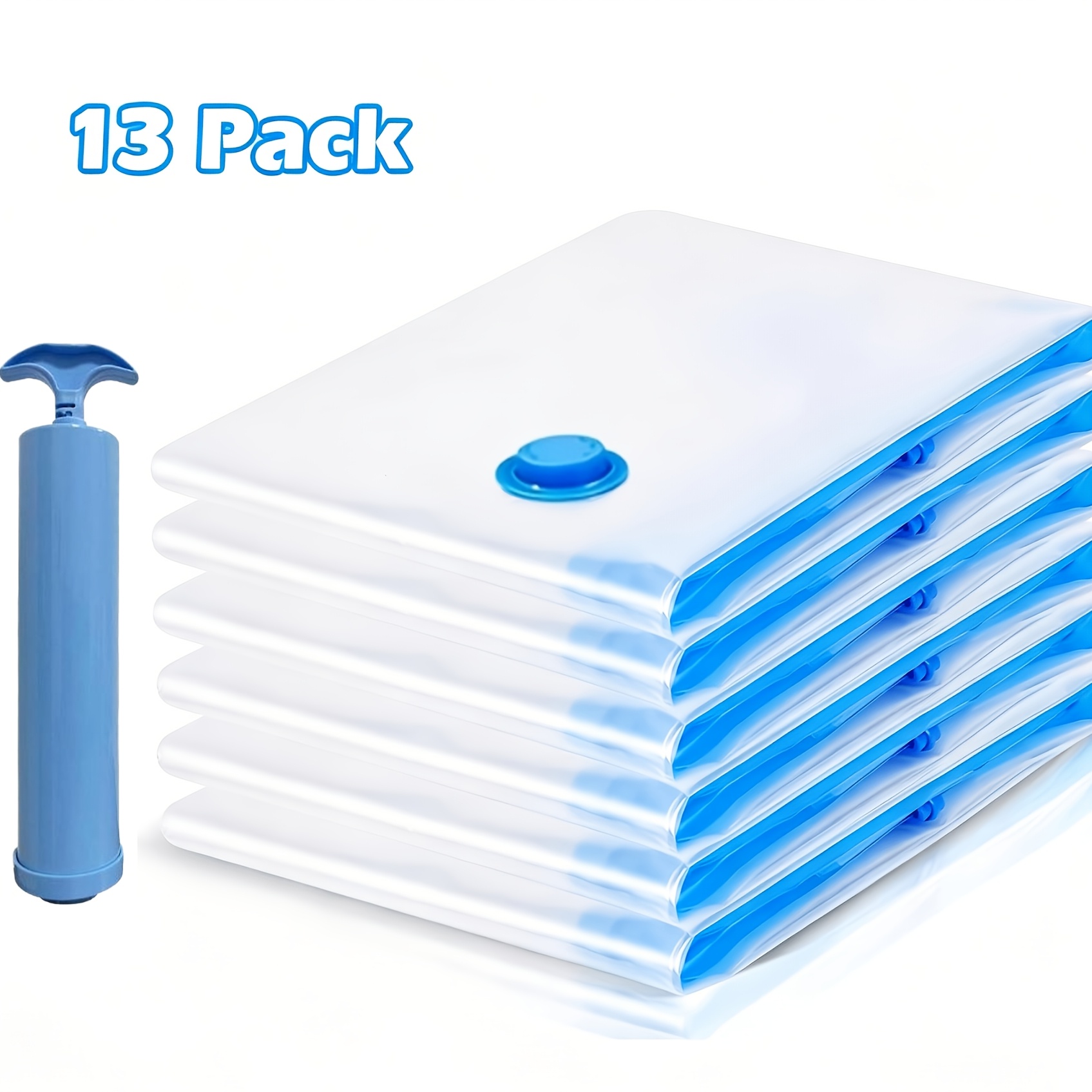 TEMU 13pcs Vacuum Storage Bags With Pump Set, Includes 12 Bags (40×60cm) And A Portable Manual Air Pump. Made With Thickened Sealing Material,
