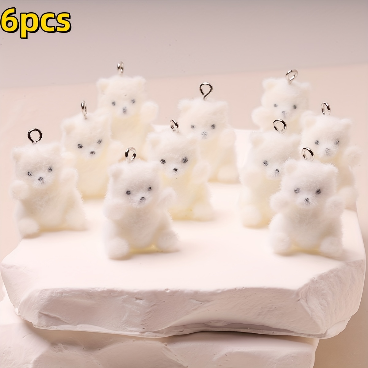 TEMU 6pcs Nouveaux Breloques en Résine 3D en Peluche de Haute Qualité - Ornements de Noël Tendance Style de Neige, Adaptés pour Bijoux, Bracelets, ,