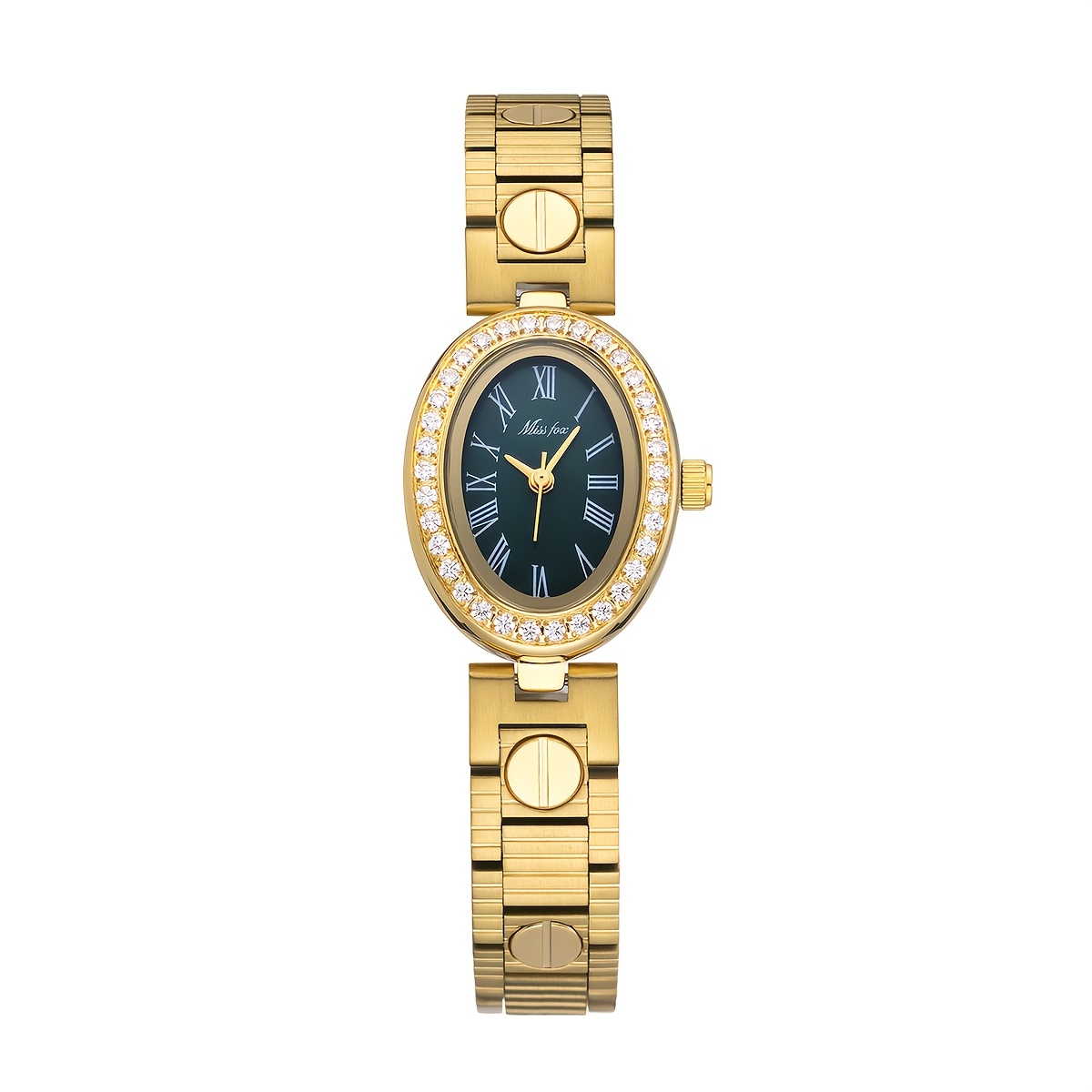 MISSFOX Elegant Women's Zirconia-Embedded Oval Dial Watch