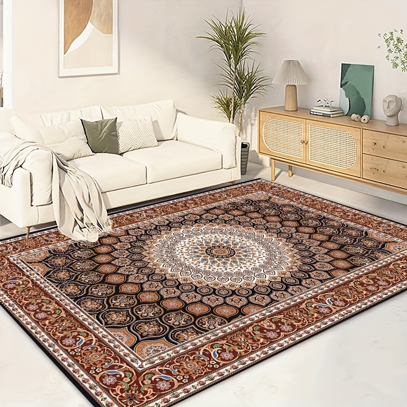 

1pc Luxury Velvet Persian Area Rug, Anti-slip, Machine Washable Home Decor Carpet For Living Room & Bedroom, Available In Multiple Sizes