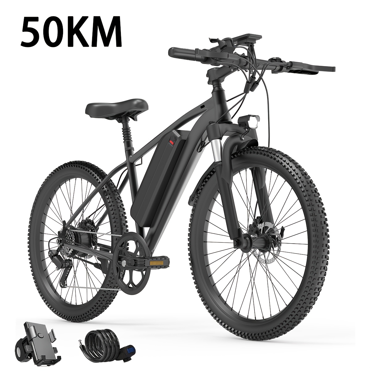 Image of 25km/h48v Adult Electric Mountain Bike 250w, Unisex E-bike For , Front Suspension, Brakes, 26" Off-road Tires, Removable Battery For Mountain Riding, City , Weekend Trips, Outdoor Exploration