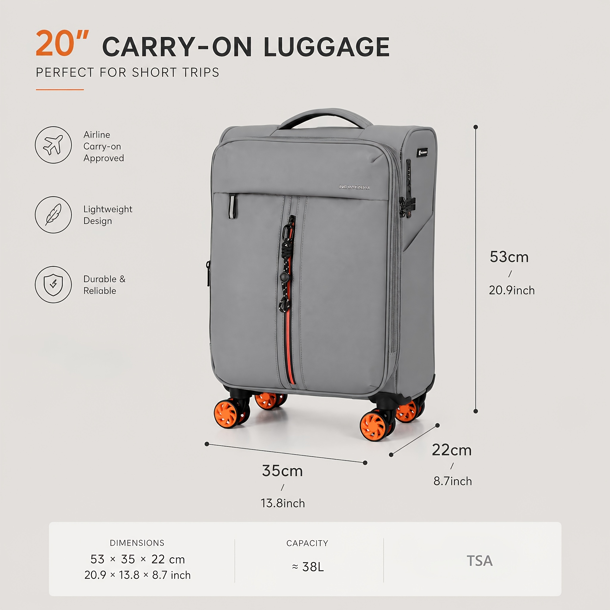 Lightweight Softside Travel Suitcase with TSA Lock