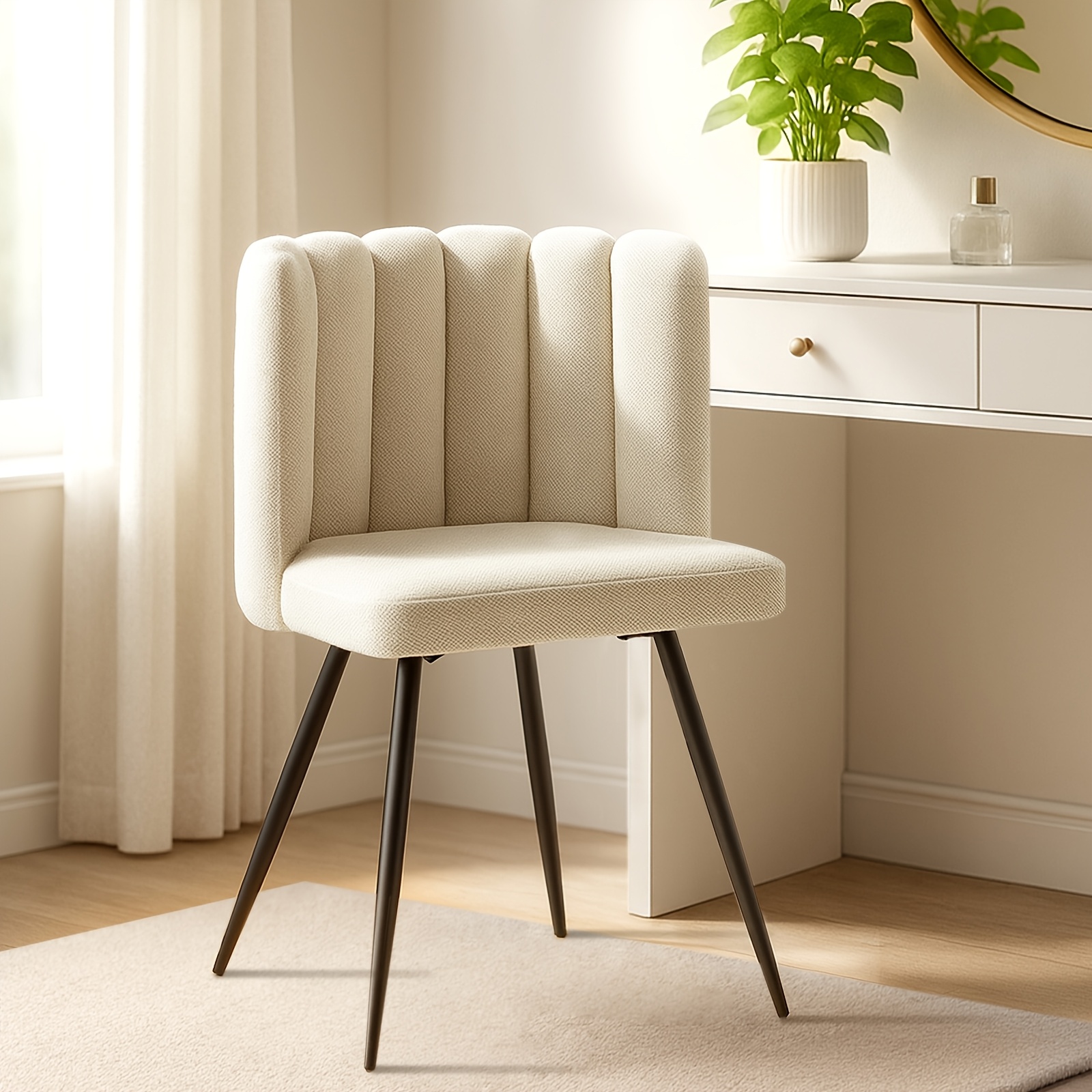 Image of Lemroe Single Linen Petal Chair, Soft Cushioned Shell Chair With Backrest And Iron Legs, Modern Leisure Dining Chair Makeup Chair, Suitable For Dining Room, Living Room, Bedroom, Home Office
