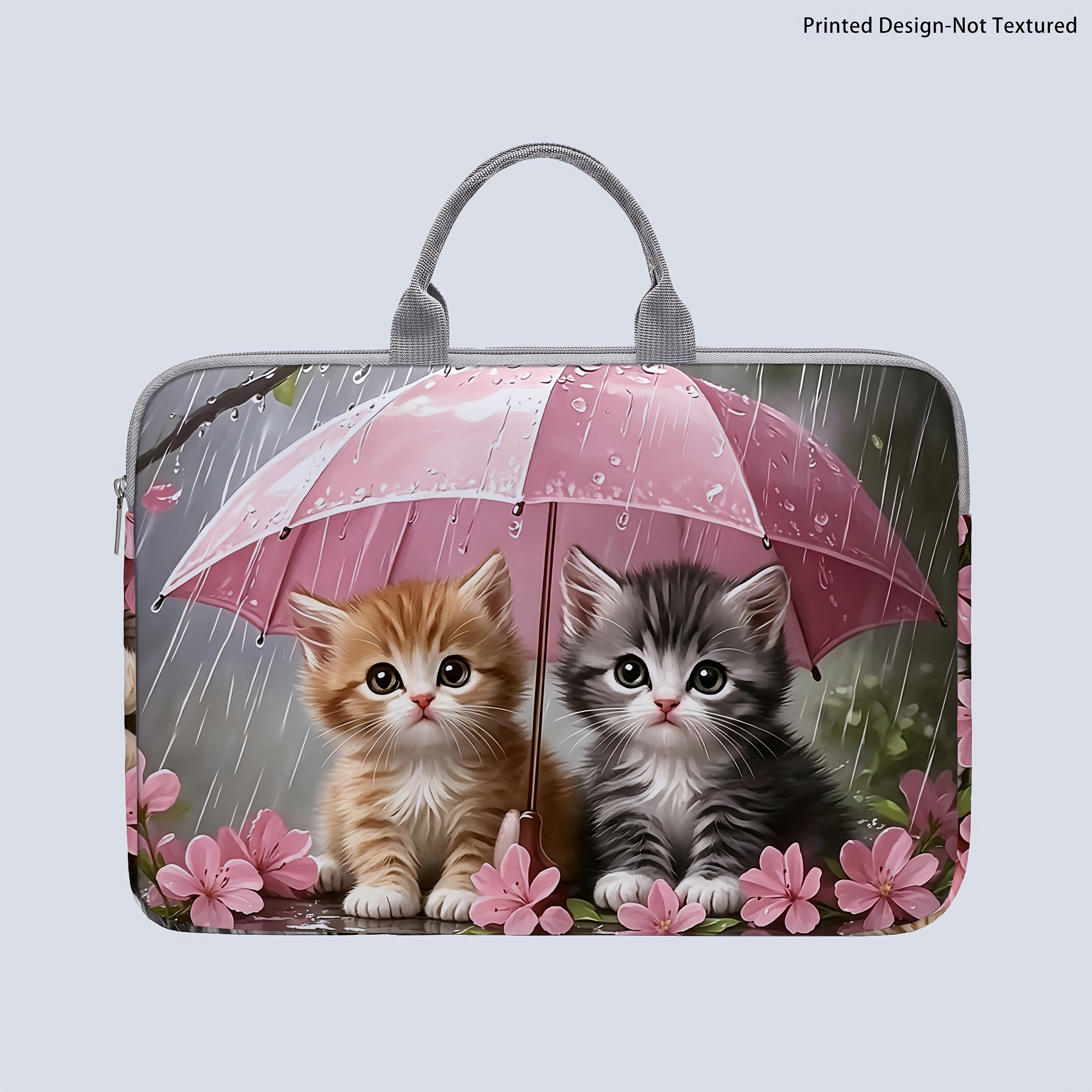 TEMU [printed Design-not Textured] 1 Laptop Bag, Cute Cat Printed Laptop Bag, Briefcase-style Fabric Bag, Suitable For 14-inch Laptops, Soft Laptop