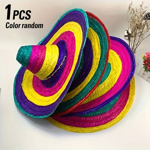 mexican straw hat halloween carnival parent straw hat mexican carnival party colorful style ethnic hat random color