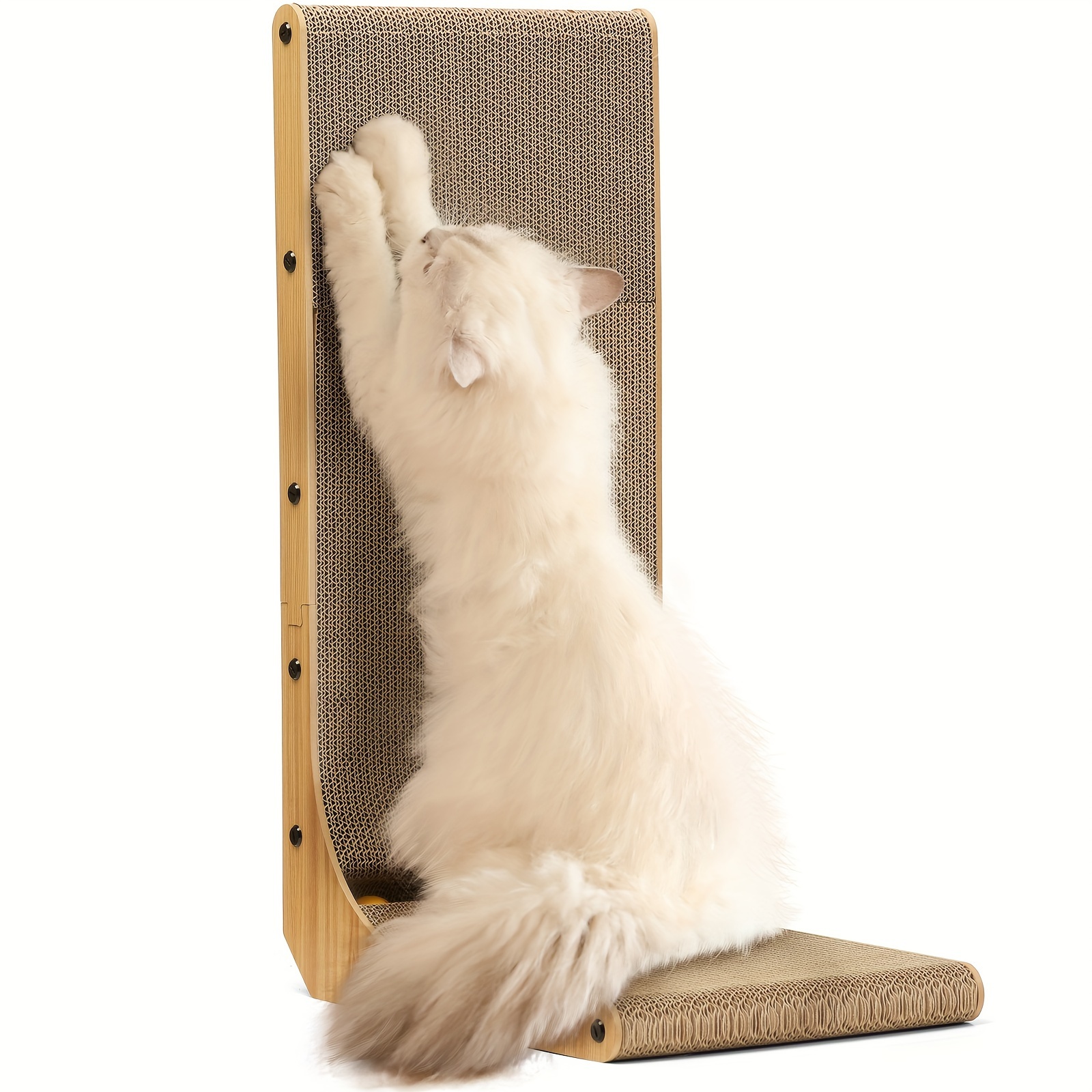 

FUKUMARU Griffoir pour chat, griffoir en carton avec jouet à balle pour chats d'intérieur, 68 cm en forme de L, griffoir mural pour chat