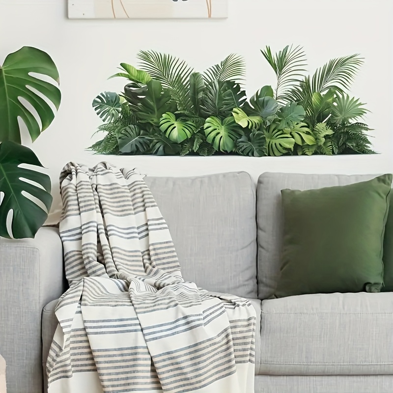 Image of 1pc Removable Vinyl Leaf Wallpaper Sticker - Tropical Monstera Palm Fern Foliage Panels, Realistic 3d Greenery Wallpaper For Walls, Bedroom, Living Room, Office - (no Glue)