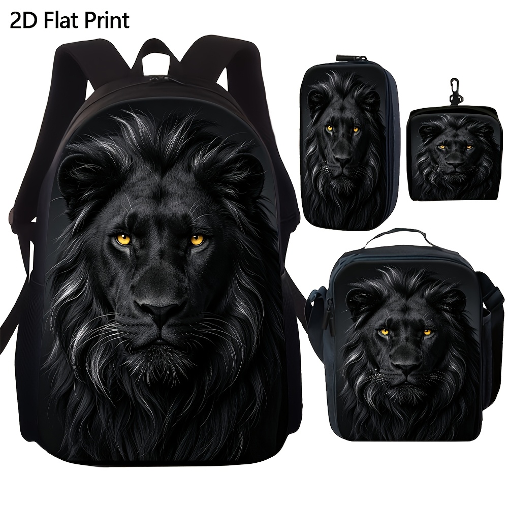 TEMU 4pcs Backpack Set Suitable For School & Travel, Cool Print Matching Bag With Laptop Compartment, Lightweight Zipper Closure Bookbag For &,