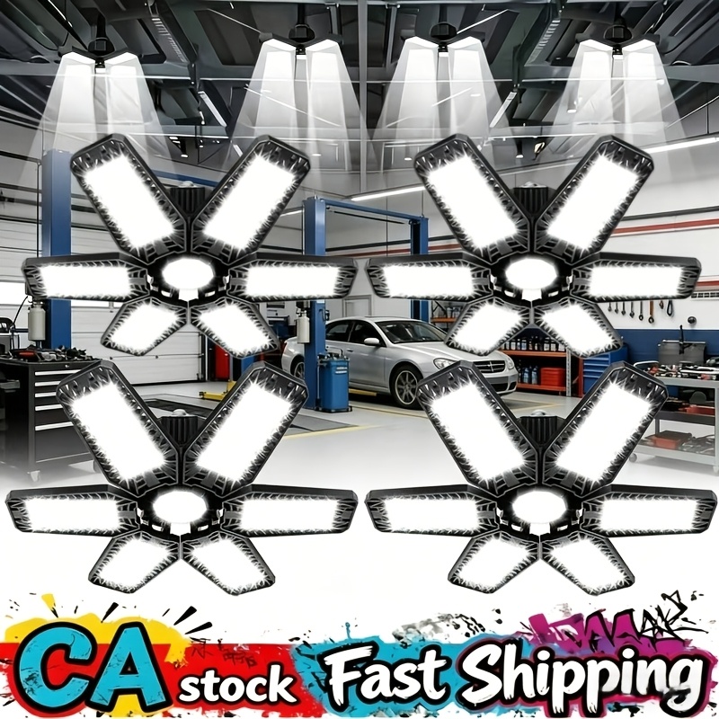 TEMU 2-4pcs LED Six-Page pour Lampe de Garage, 800W Bande Lumineuse LED Détachable pour Plafond, 6+1 Panneaux Réglables, 15 000 Lumens 6500K E26/E27