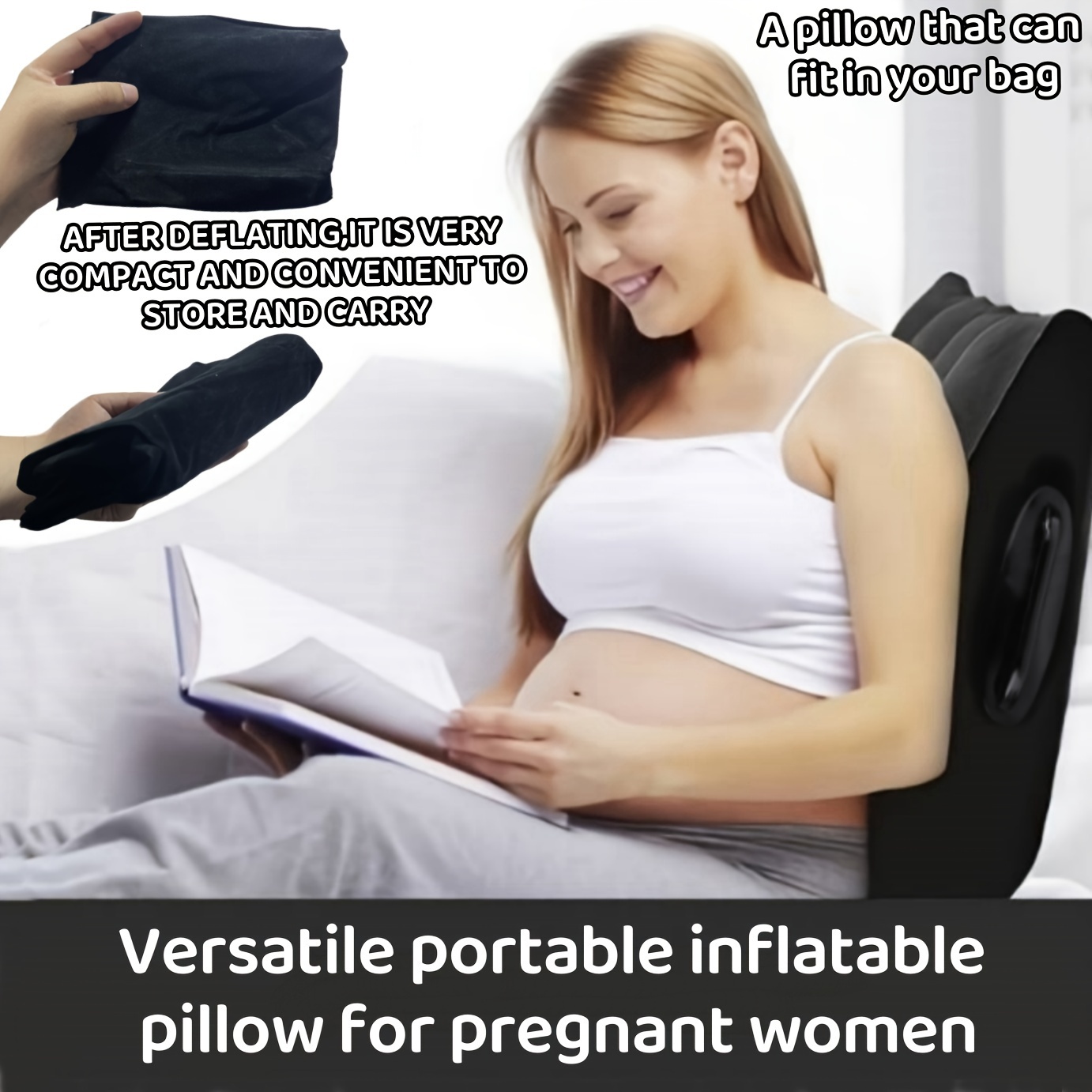 

Extra-wide & Large Portable Inflatable Maternity Pillow With Armrests - Safe For Pregnancy, Supports Back, Legs, Belly - Travel-friendly, Fits In Bag, Includes Leg Cushion & Lumbar Support