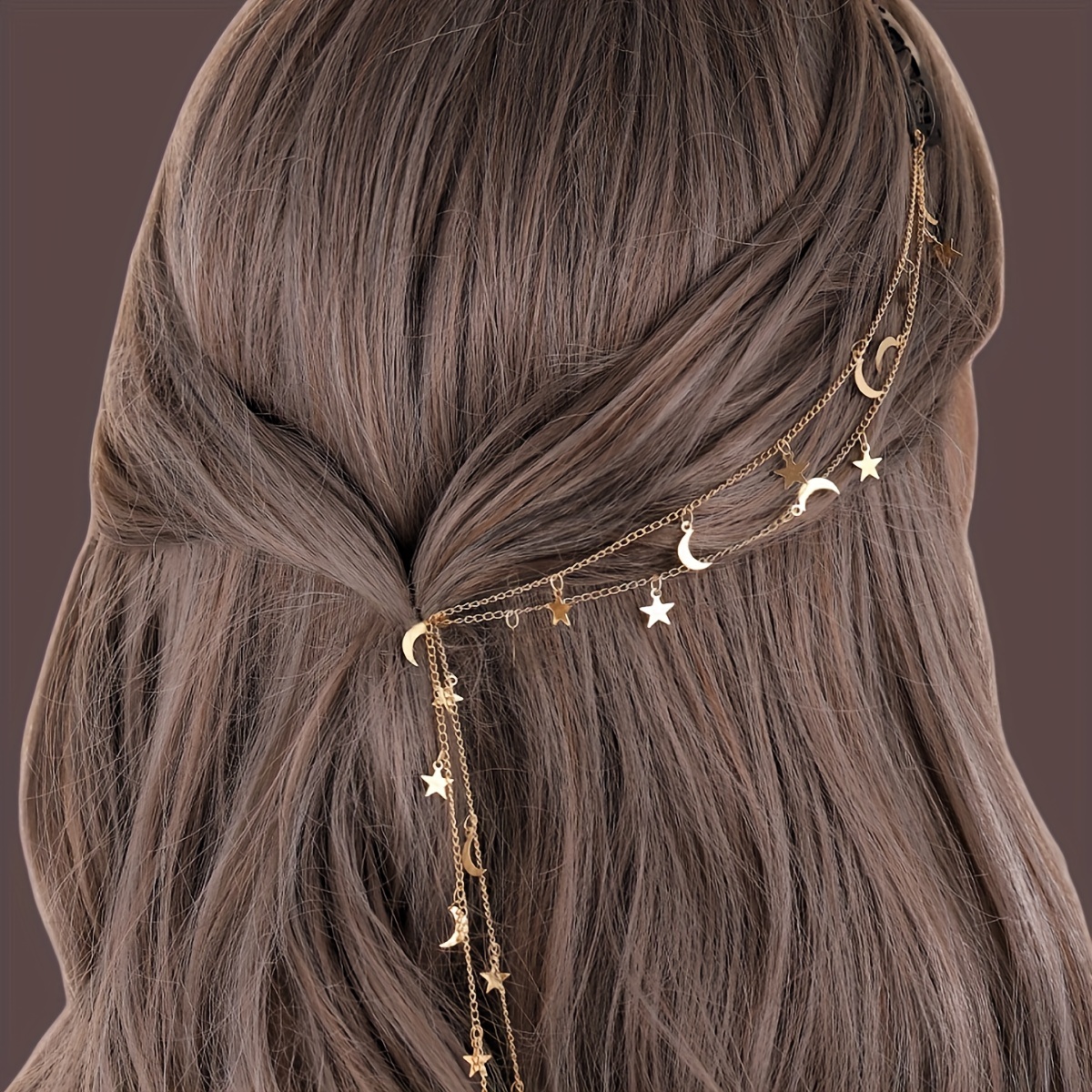 

Bohemian Star And Moon Hair Chain For Women, Elegant & Cute Hair Clip Accessory For Braids, Headpiece Decor Gifts For Eid