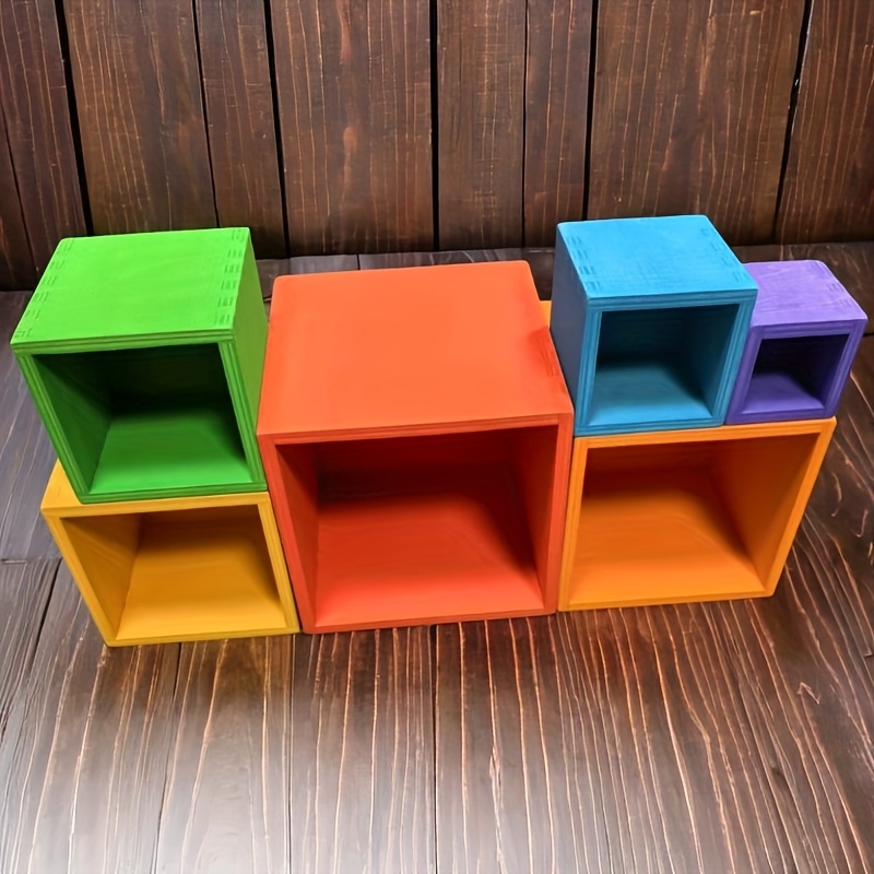 Image of Cube Box Set, Wooden Outdoor Indoor Decorative Box, Wood Home Decor Ornaments, Colorful Desktop Office Table Decorations