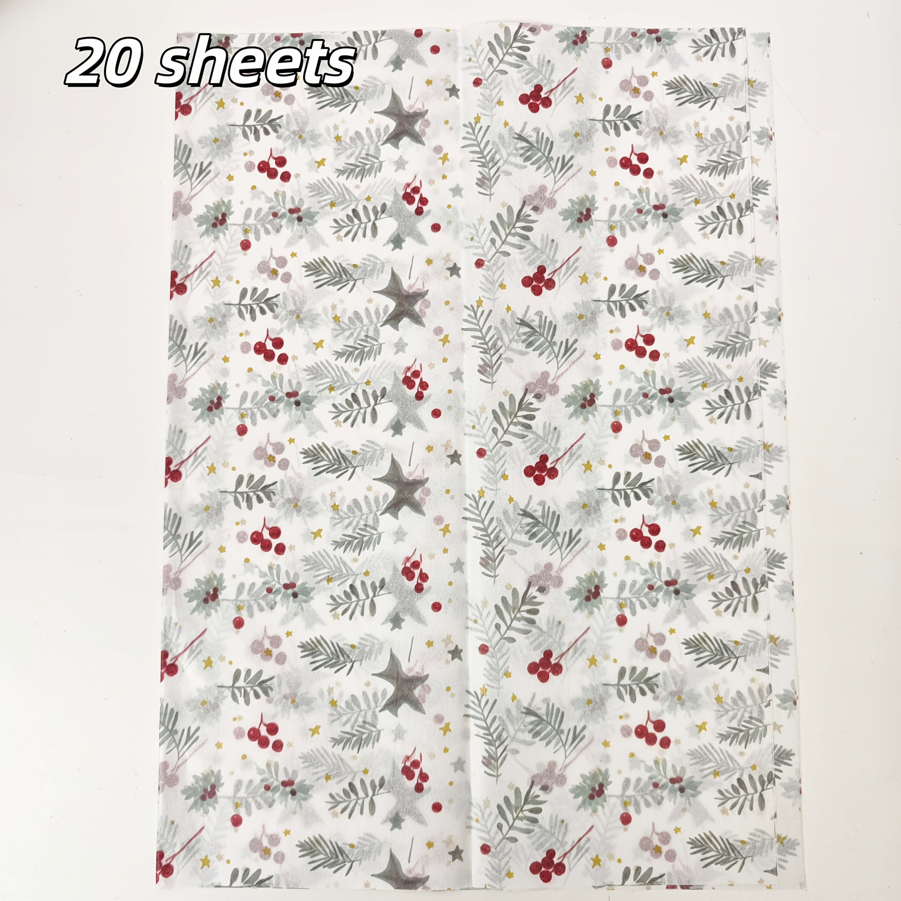 TEMU Papier de cadeau fin motif branche de pin de Noël et étoile, papier d'emballage cadeau souple et léger, 50 x 35 cm (19,69 x 13,78 pouces), idéal