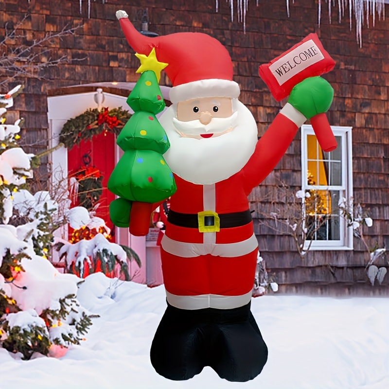 

1pc Inflatable Santa Claus With Led Lights, 75.6" High, Outdoor Christmas Yard Decoration, Holiday Party Lawn/garden/patio/indoor Decor, 110-130v Us Plug, Polyester Fiber, With Power Adapter And Ropes