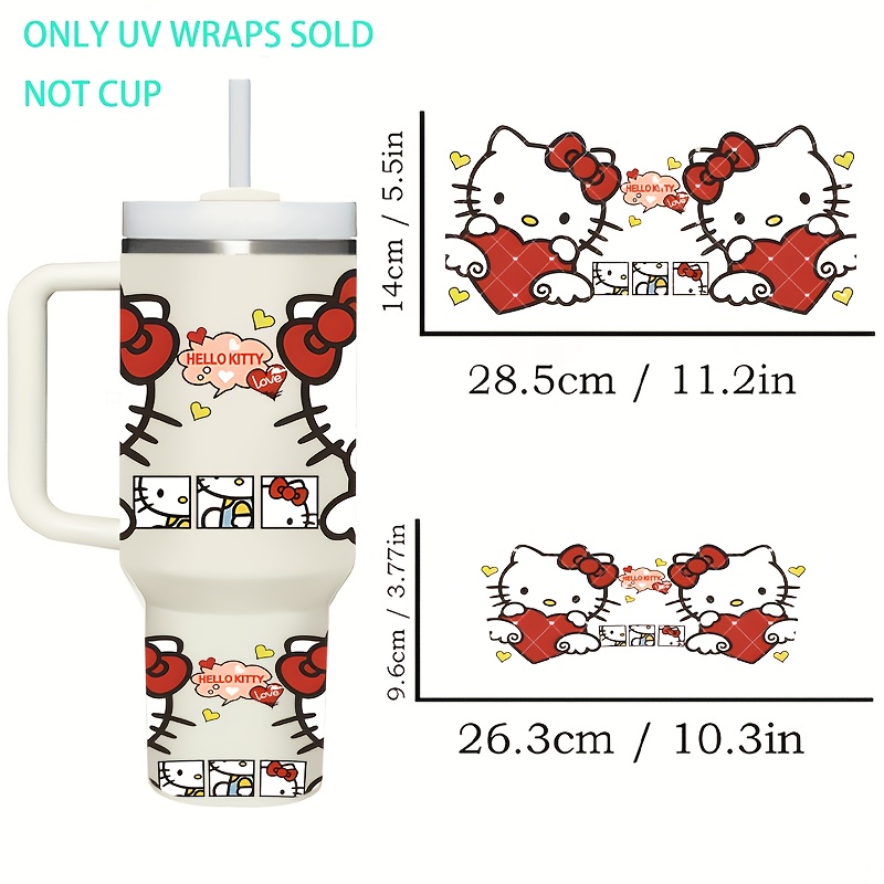 2pcs Sanrio Hello Kitty UV DTF Transfer Paper for 40 oz Glass Cups, Waterproof Vinyl Craft Kit for Mugs and Tumblers
