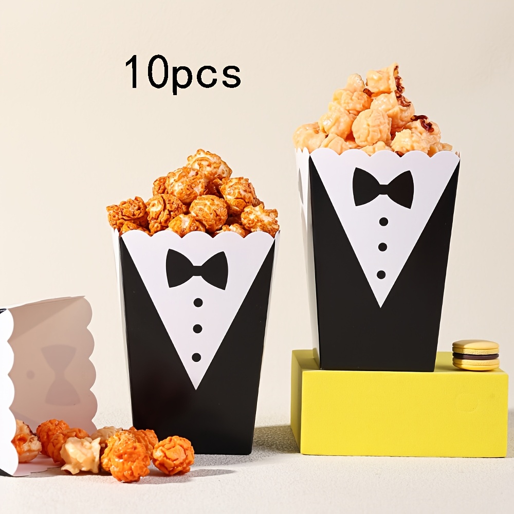 E-shop 10 Stück/20 Stück/50 Stück Smoking-Popcornboxen mit schwarzer Smoking-Schleife, geeignet für Geburtstags-, Hochzeits-, Filmabend-Partygeschenke,