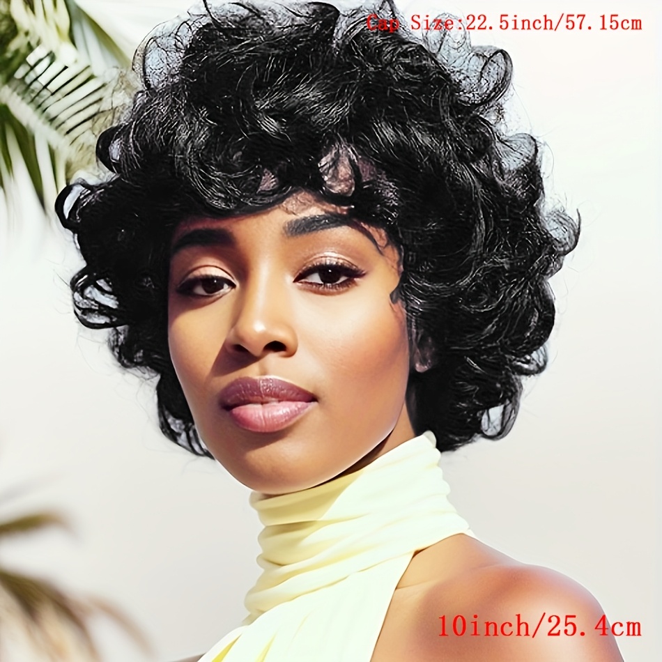 TEMU Human Hair Wig - Short Loose Curly Bob Cut Wig With 200% Density, Natural Black Color, Machine-made For Women | Hair, Versatile Styling & Fit, Realistic | Hairstyle | Fullbodied Wig