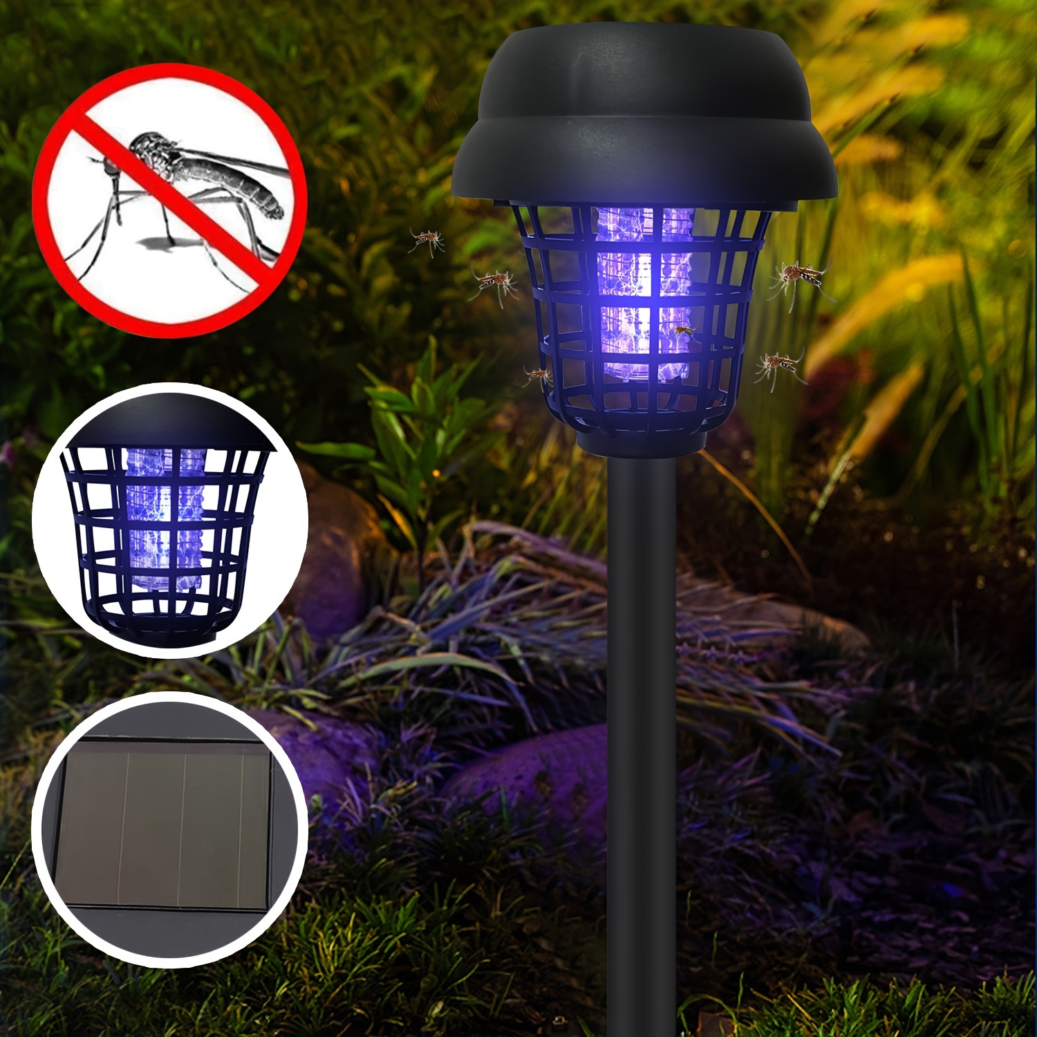 

solar-charged" Solar-powered Led Zapper & Light - Dual Lighting Modes For Garden, Lawn, Pathway - Outdoor Insect Repellent With Safety Net & Leakage Prevention