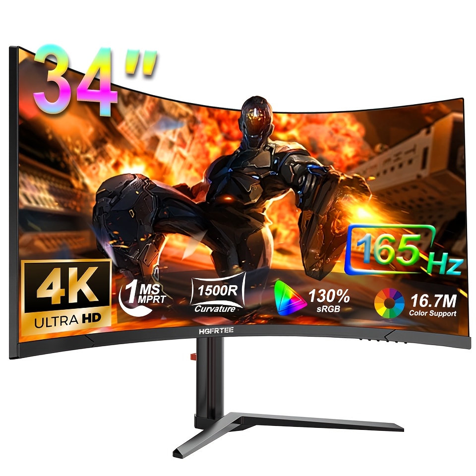   34 inch curved high monitor ultra clear   screen uwqhd   soccer 2026 sports event   gear with lighting effect adjustable screen height 1500r 3440 1440 165hz 6500  temperature narrow border screen