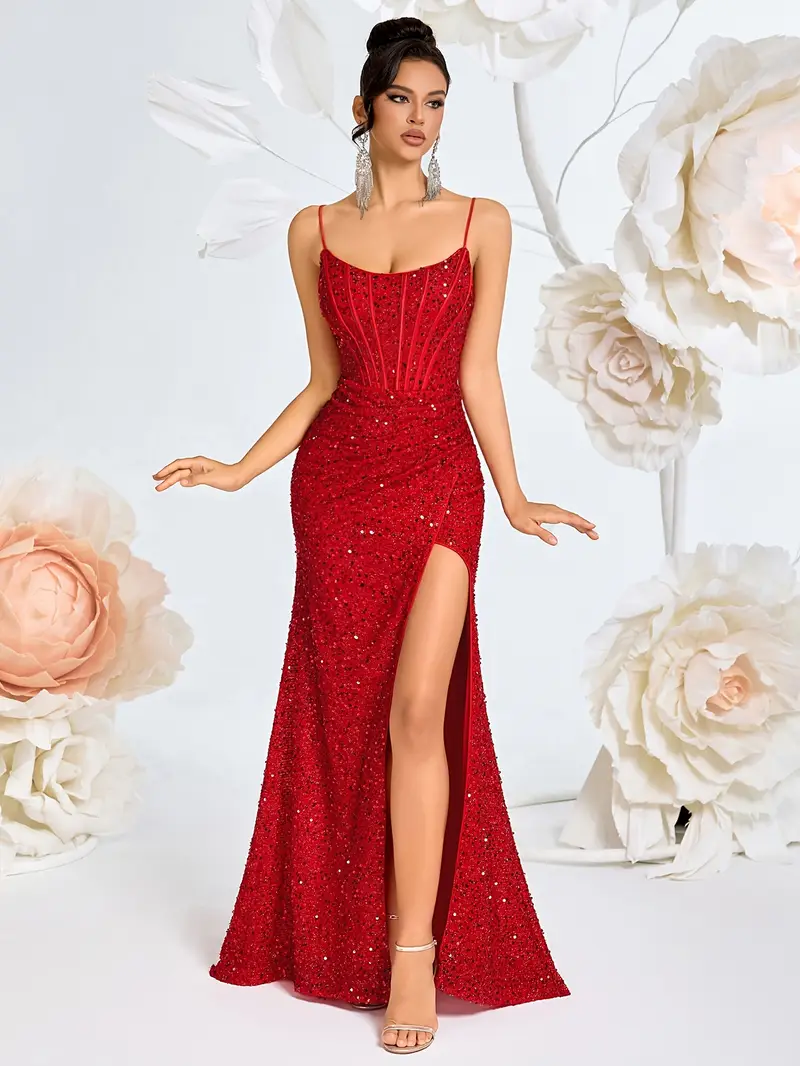2025 new womens elegant prom dress spaghetti strap sequined - Temu 2025 new womens elegant prom dress spaghetti strap sequined - Temu