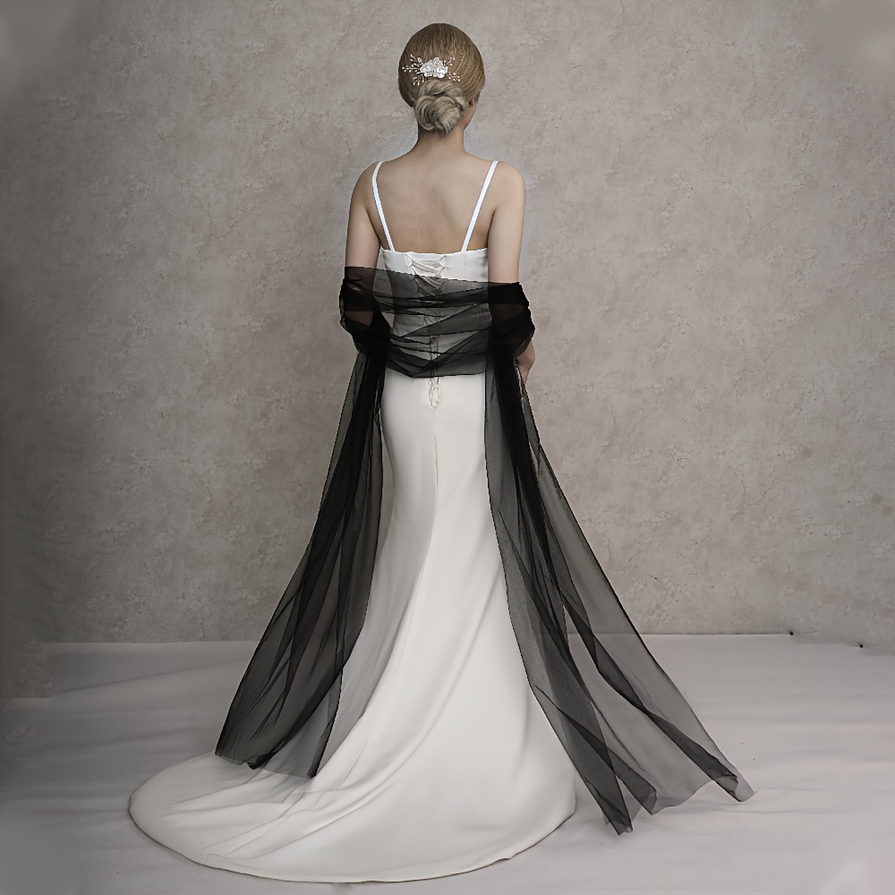 A Black, Easy, Plain, Gauze, Flowing, Fashionable, Extra-long Train, Multiple Matching Options, Wedding Dress, Shawl, Bolero