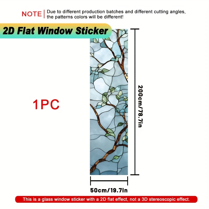 TEMU 2d Flat, 1pc Large Stained Glass Window Film - Privacy Clinging Pvc Static Cling Leaf Pattern (50x200cm/196x787cmÂ²) - Frosted Glass Decorative