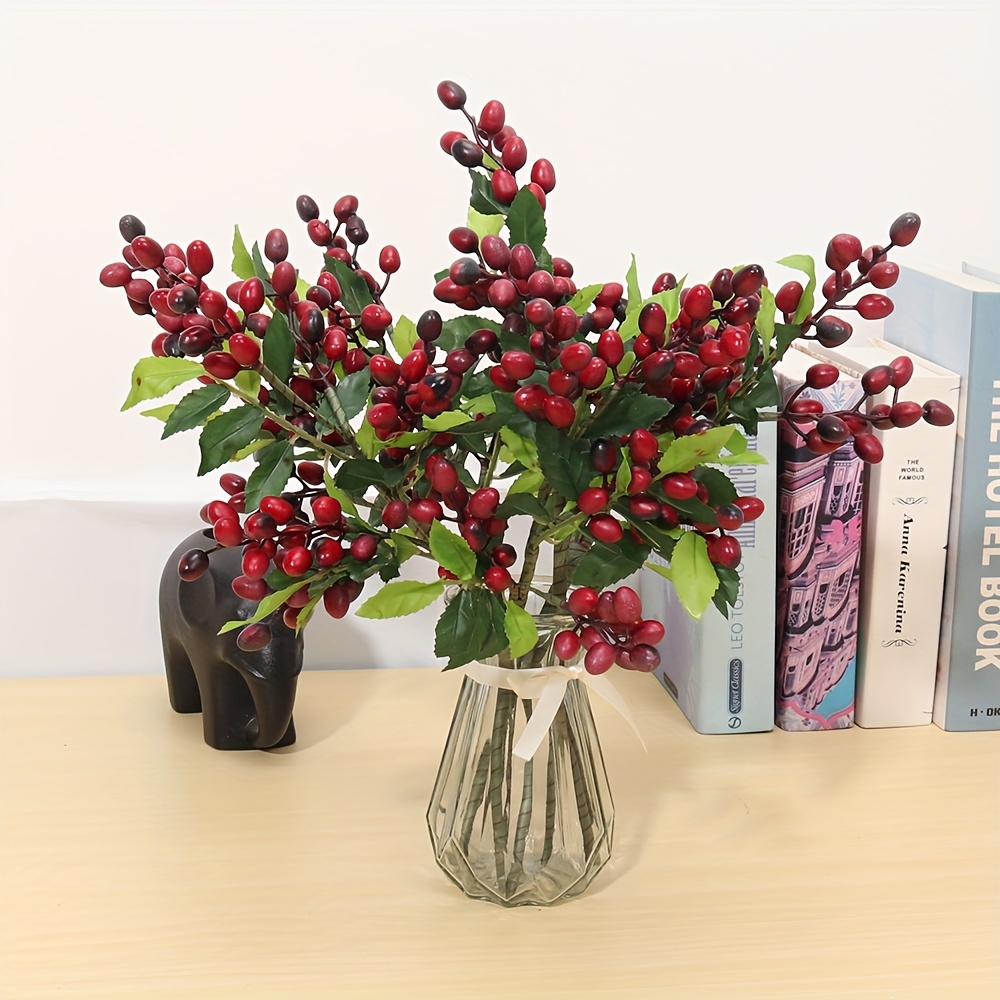 

1pc Artificial Flowers Faux Berry Stems, Fake Berries Branches Spray For Vase Decor, Home Office Party Decoration